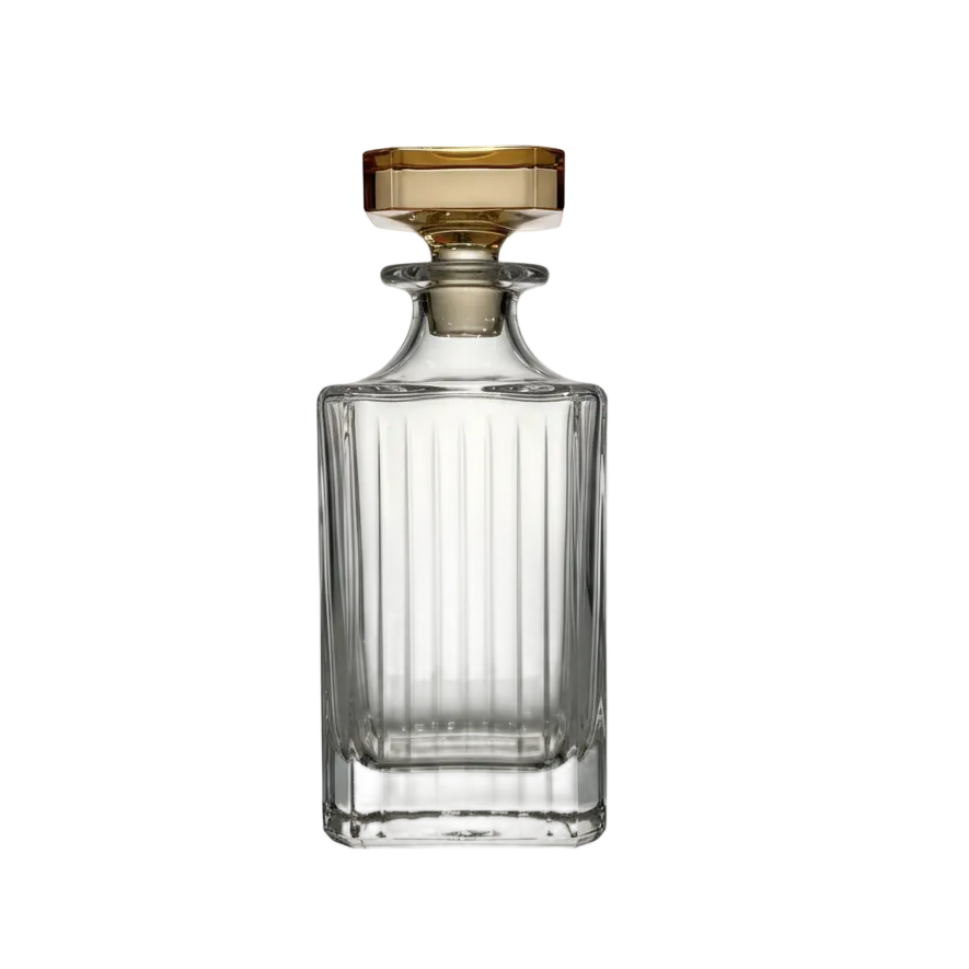 Square Liquor Bottle With Amber Diamond Cover