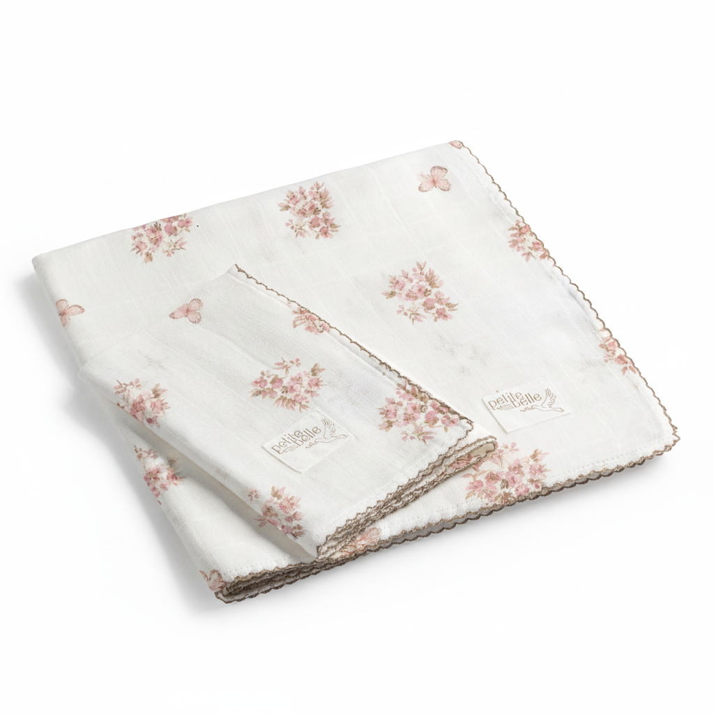 Petite Belle Butterfly Swaddle & Burp Cloth Set