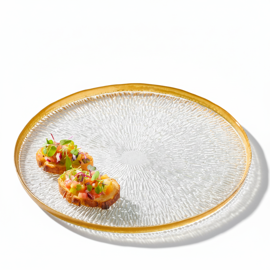 Vikko Domo Glass Charger with Gold Rim