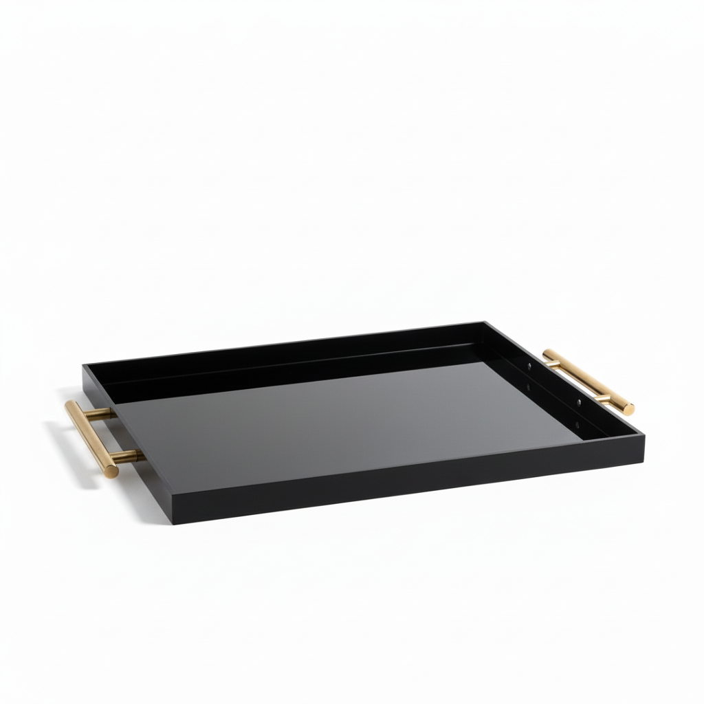 Black Tray with Gold Handles