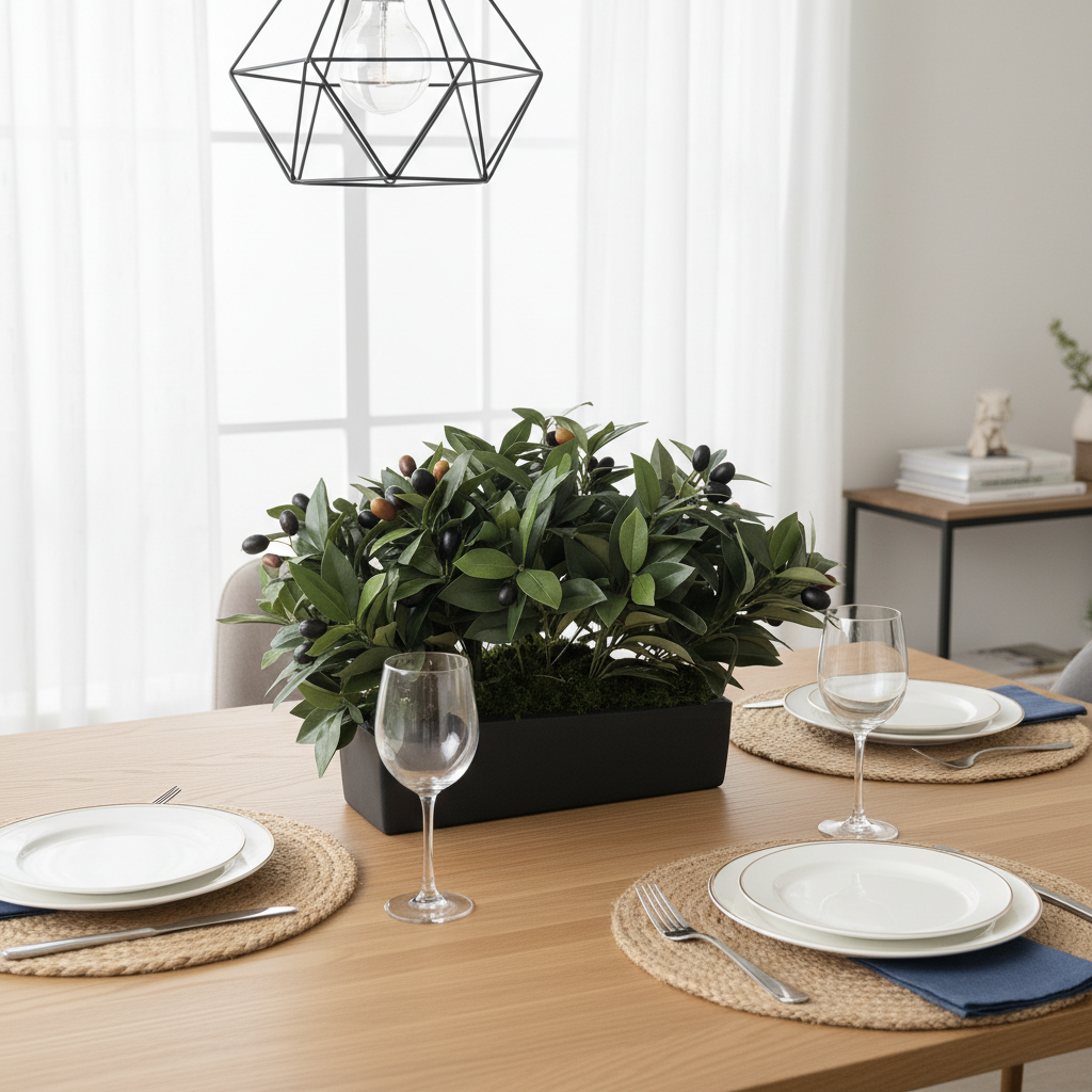 Flaura Olive Branches in Black Rectangular Pot