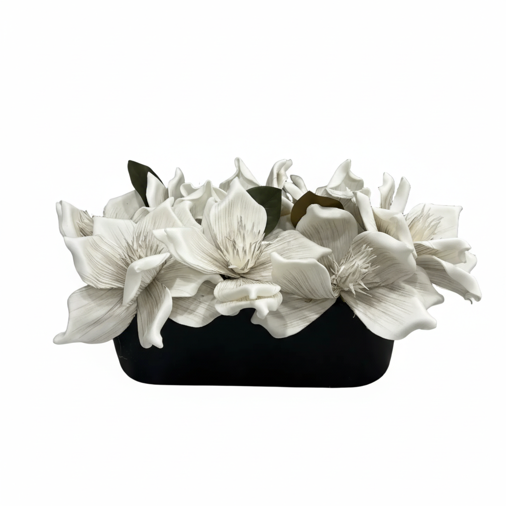Flaura White Magnolia In Black Pot