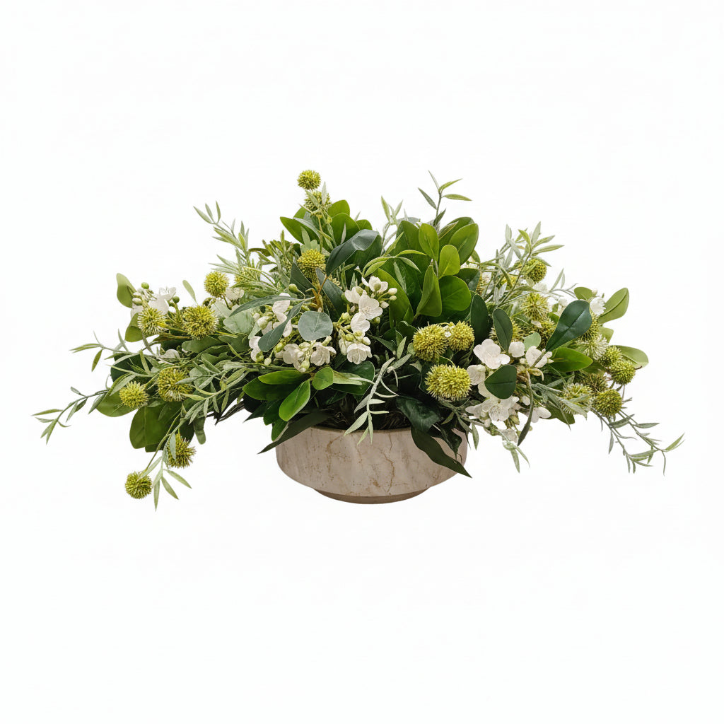 Flaura White/Green Floral in Stone Cook
