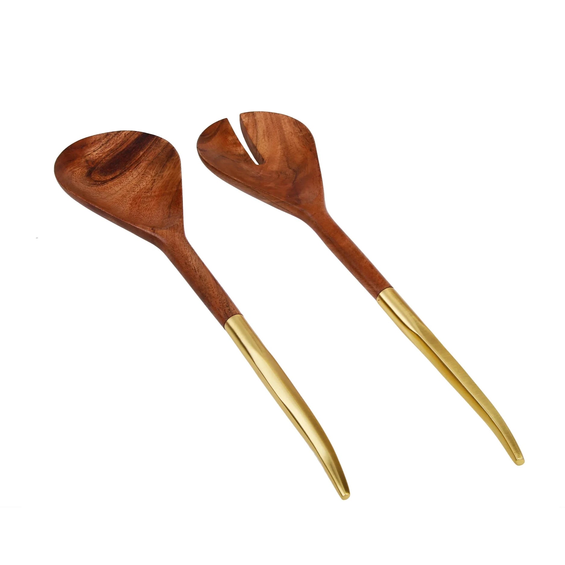 Wooden Salad Servers With Gold Handle