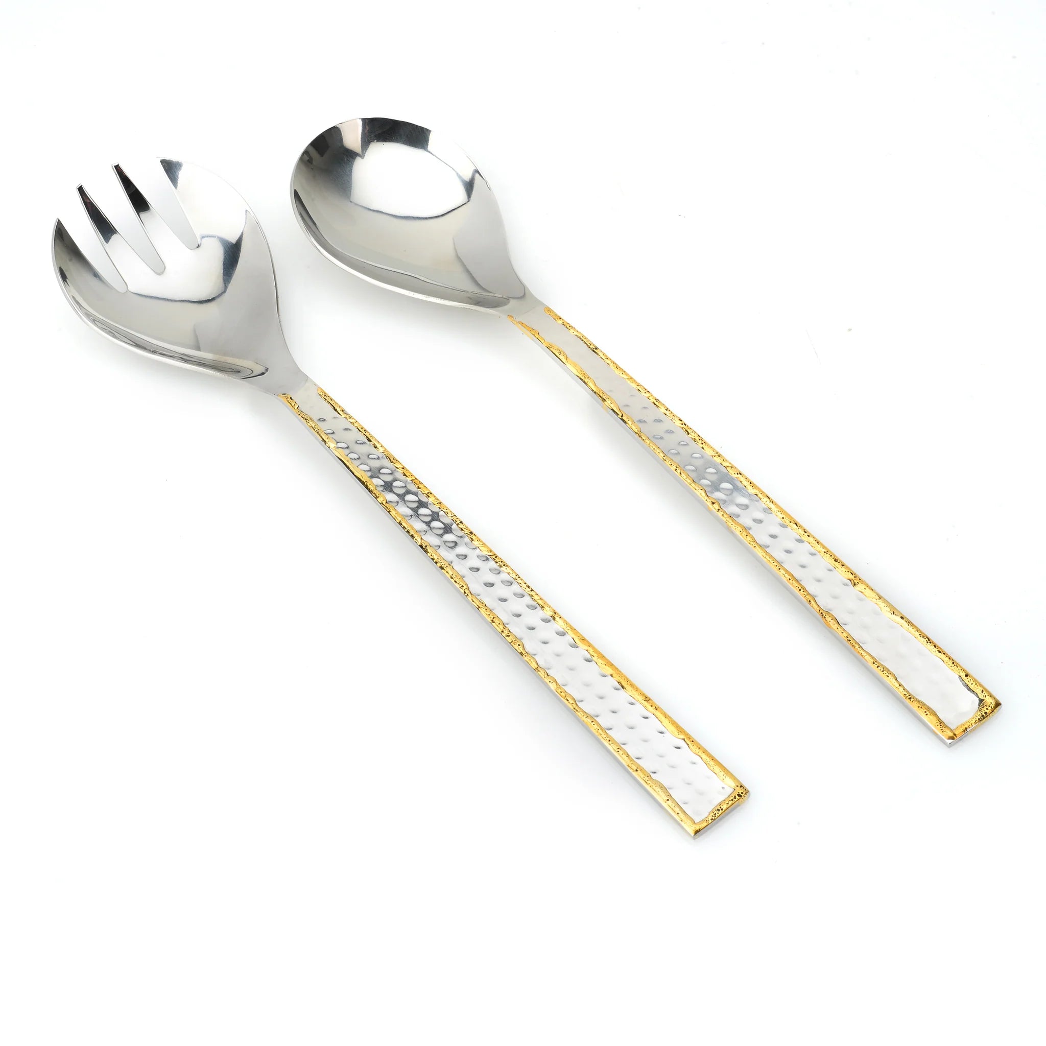 Hammered Salad Server Set with Silver/Gold Combo
