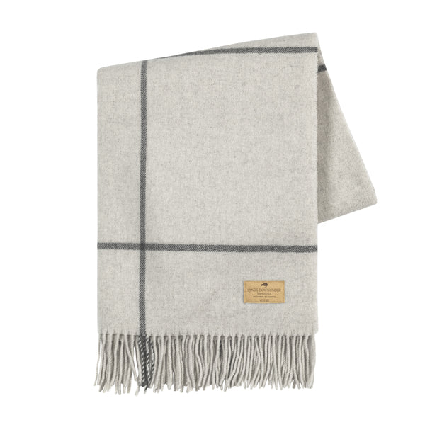 Lands Downunder Cashmere/Lambswool Throw- Light Gray/ Dark Gray Windowpane