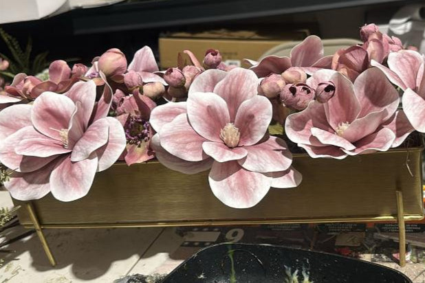Flaura  Magnolia and Ranunculus in Gold Vase