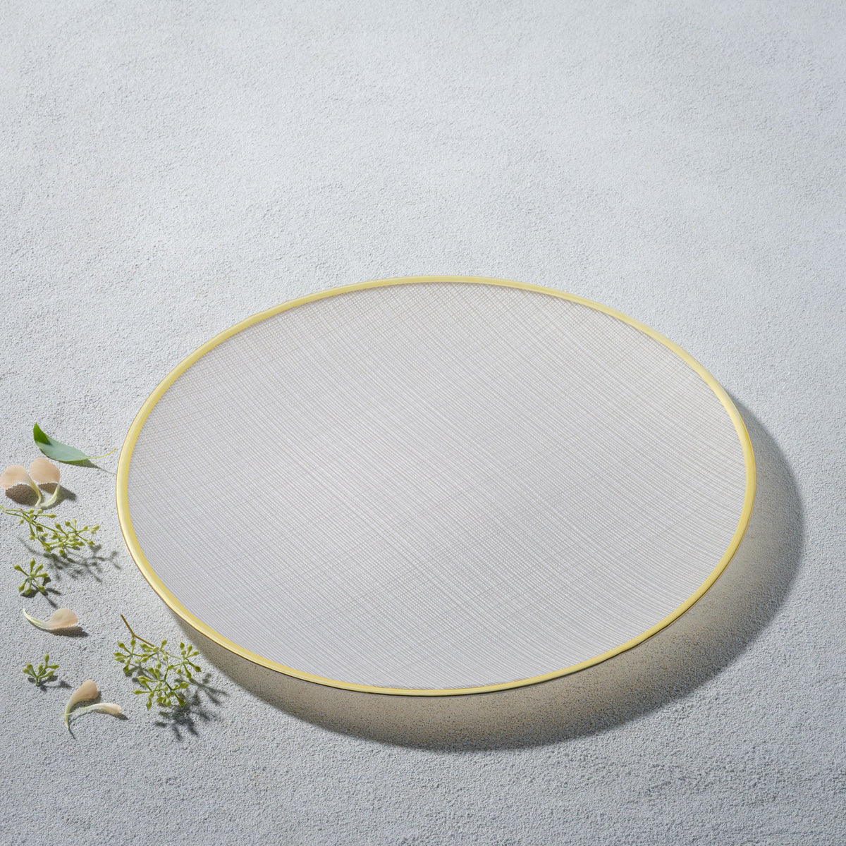 Willow, Glass Charger, White with Gold Rim