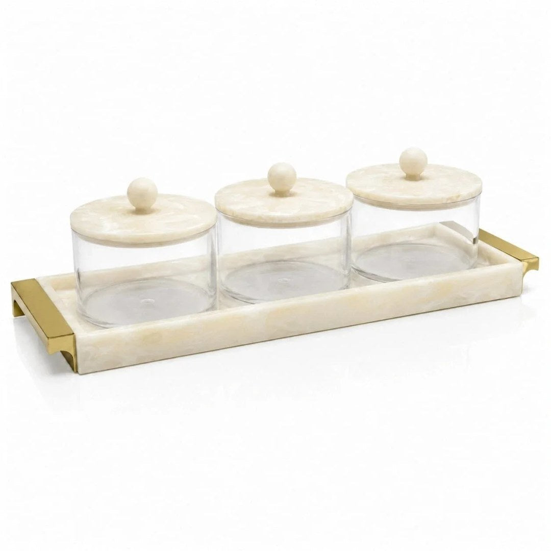 Dip Bowl Set 3 Rectangle Resin Gold