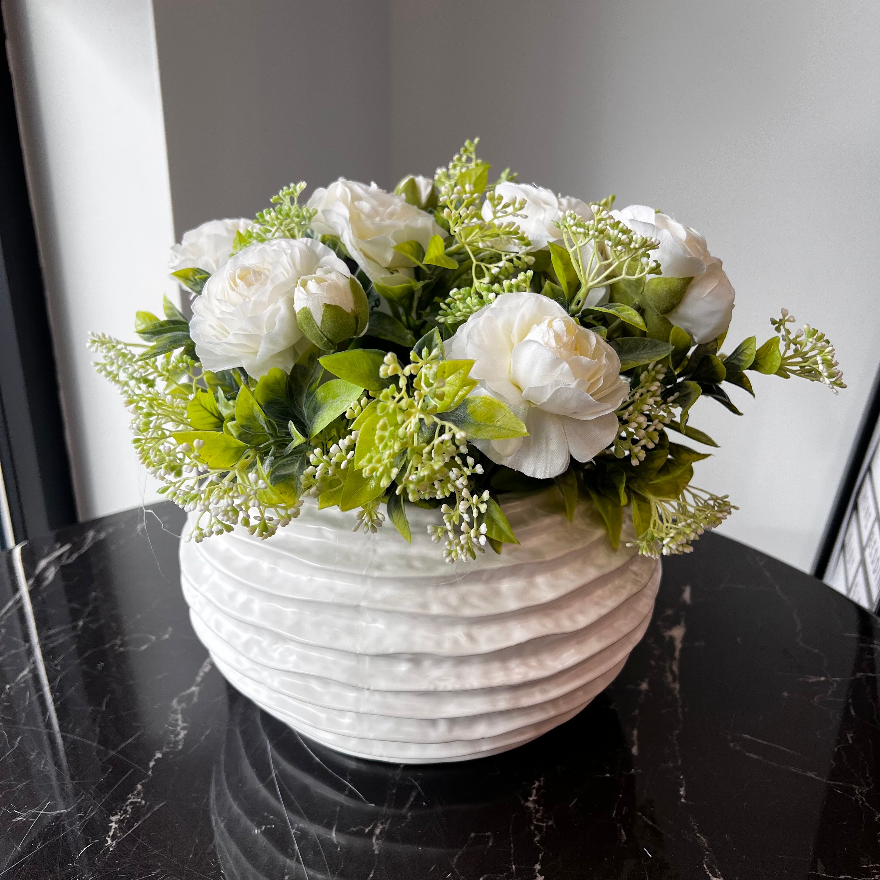 Flaura White Rose In Wavy Pot