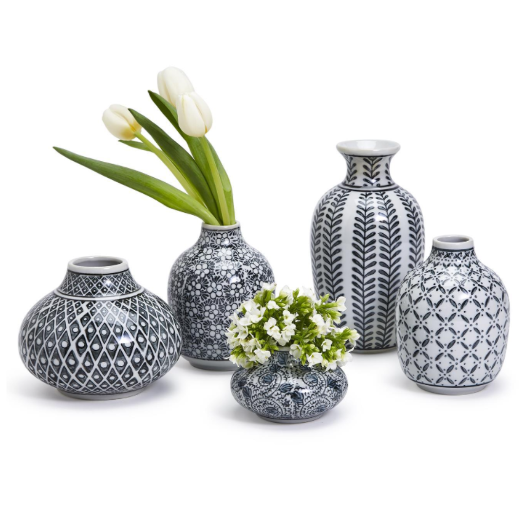 Hand-Painted  Black and White Vases
