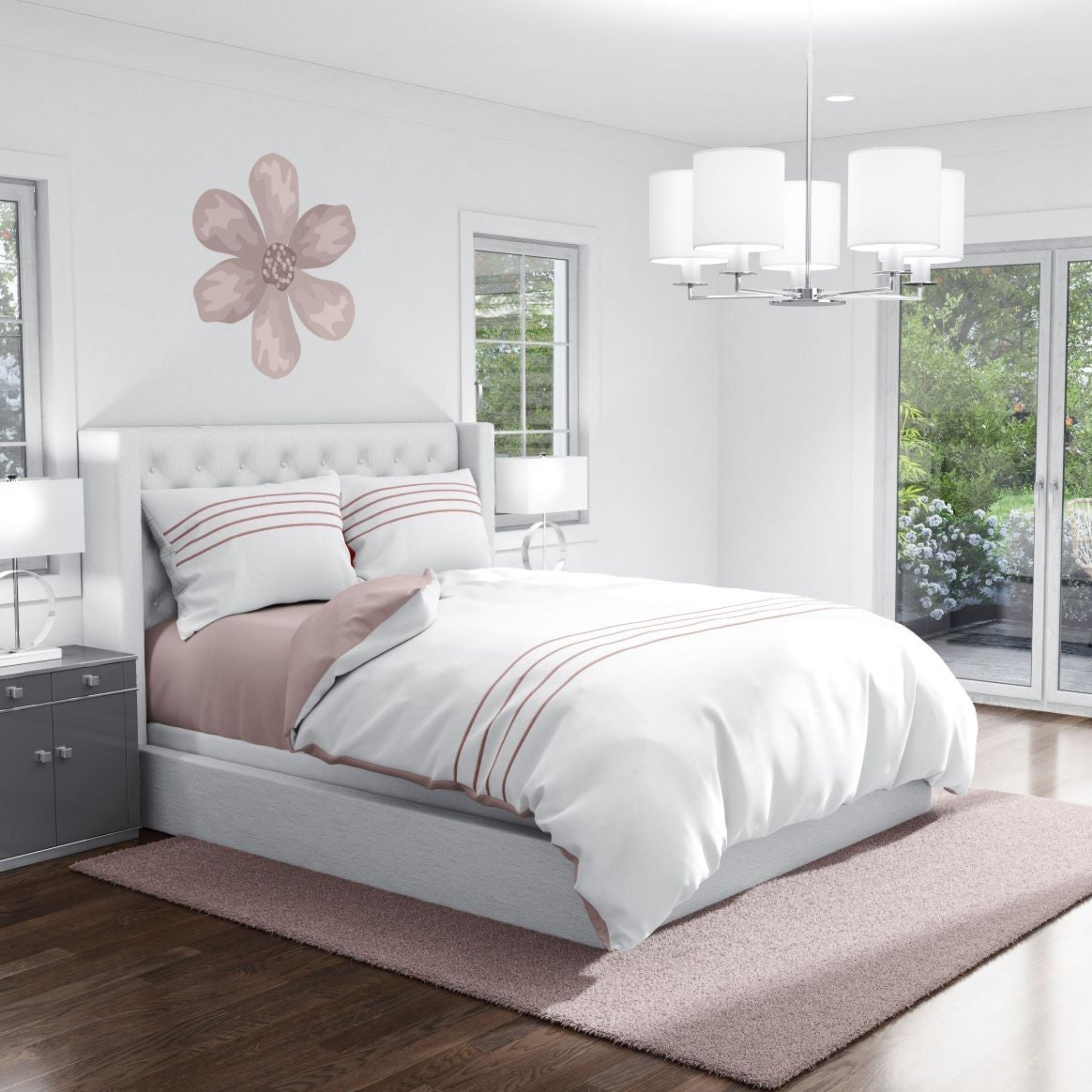 Aura & Belle Pink Striped Embroidered Duvet Set