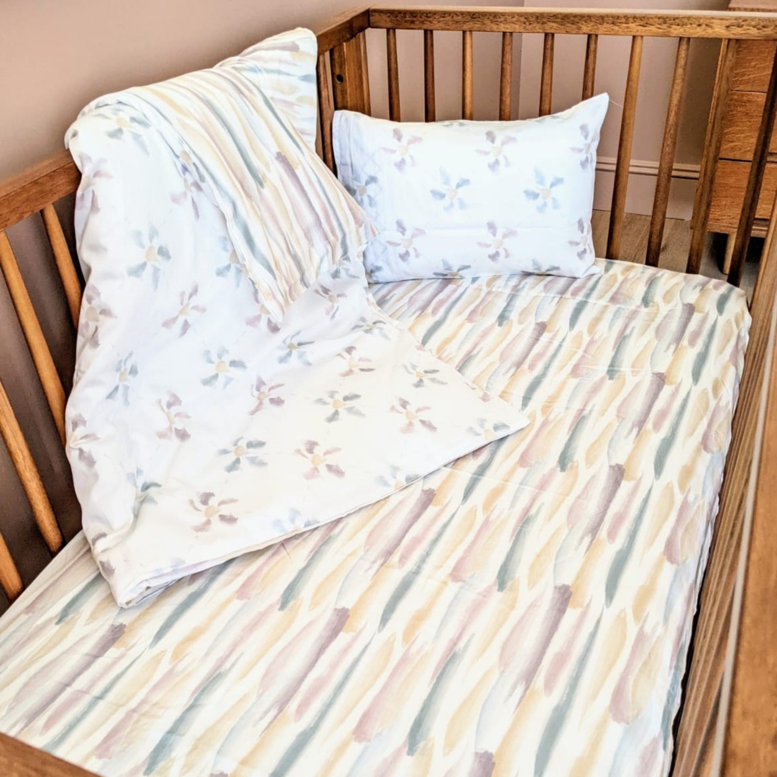 Pastel Quilted Floral Fitted Crib Sheet