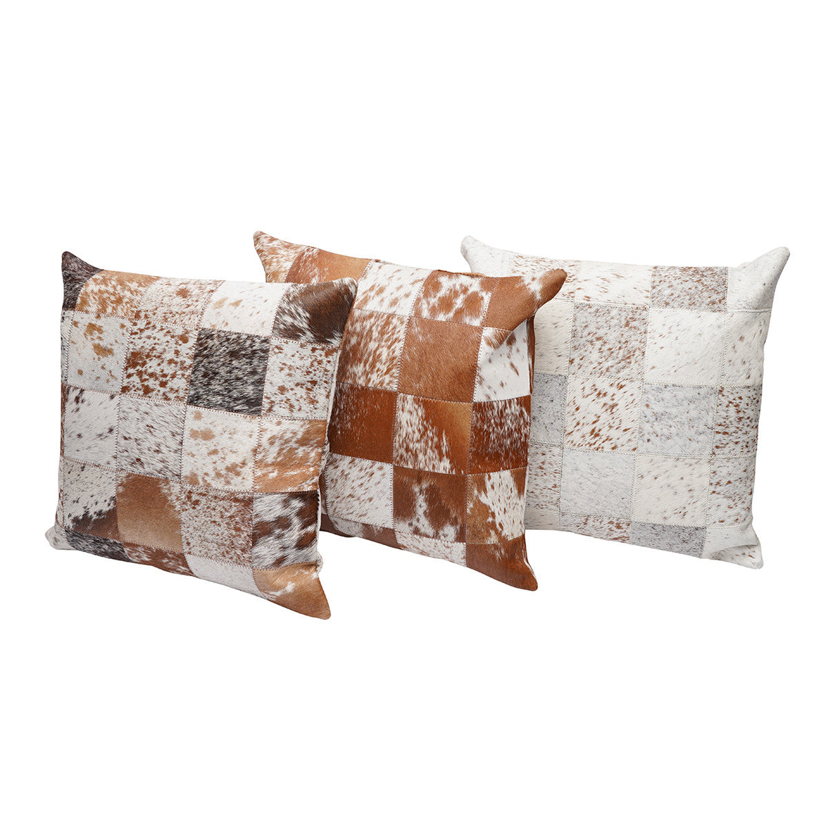 Brown and White Salt and Pepper Patch Cowhide Pillow