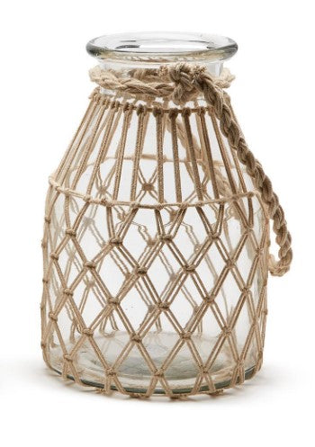 Jar Vase/ Candleholder With Natural Rope Weave